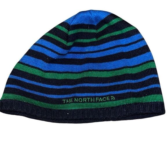 The North Face Youth Medium Winter Beanie Blue Navy Striped - Picture 2 of 3